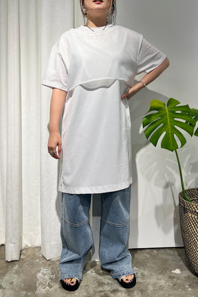 CYAN TOKYO(シアントーキョー)バックスリットレイヤーチュニックTシャツ　ホワイト